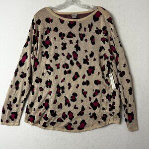 Chicos sweater sz XL petite Animal Cheetah Print Tan Pink Black  mob‎ wife NWT